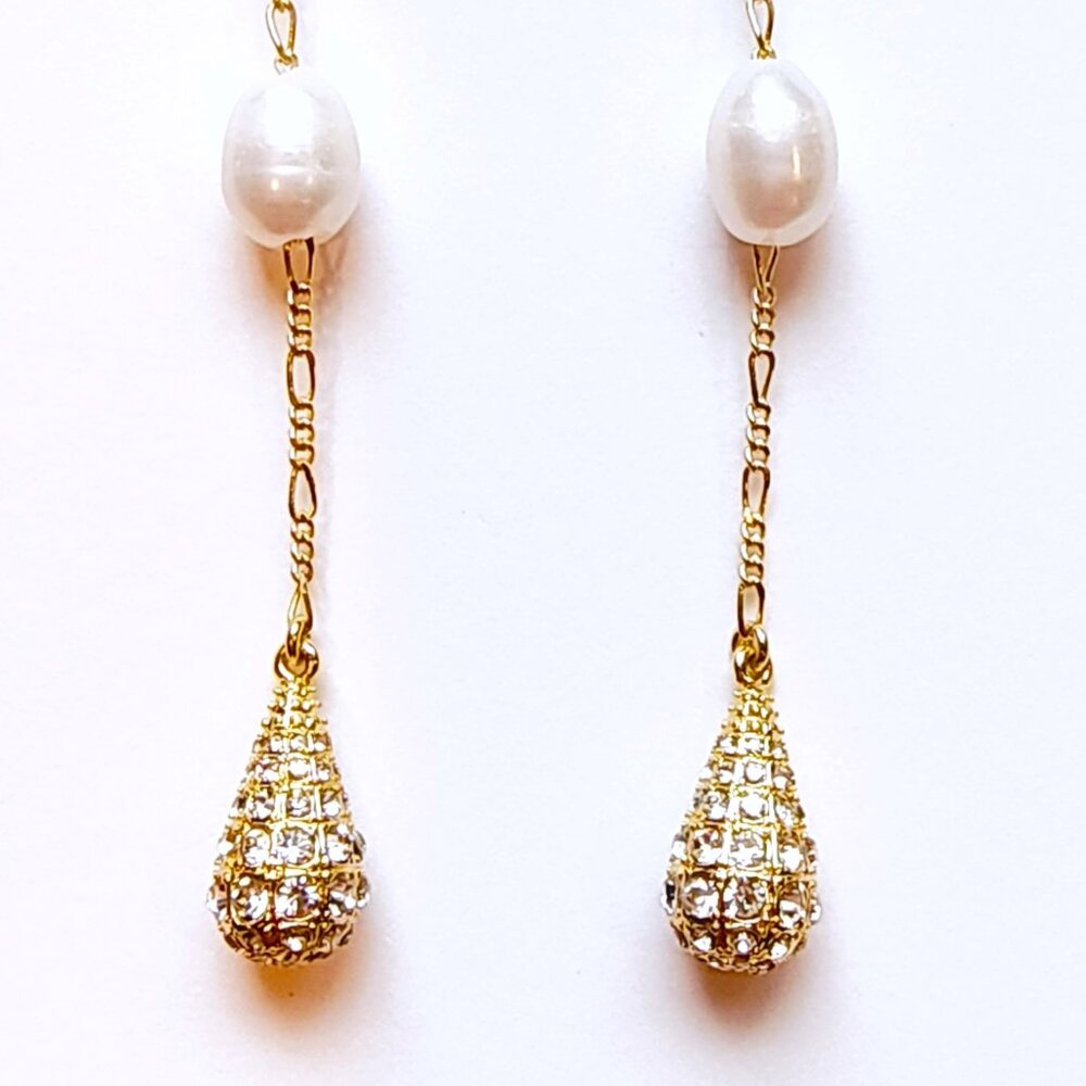 NWT J.CREW Pearl And Pavé Crystal Waterfall Earrings - Picture 4 of 9